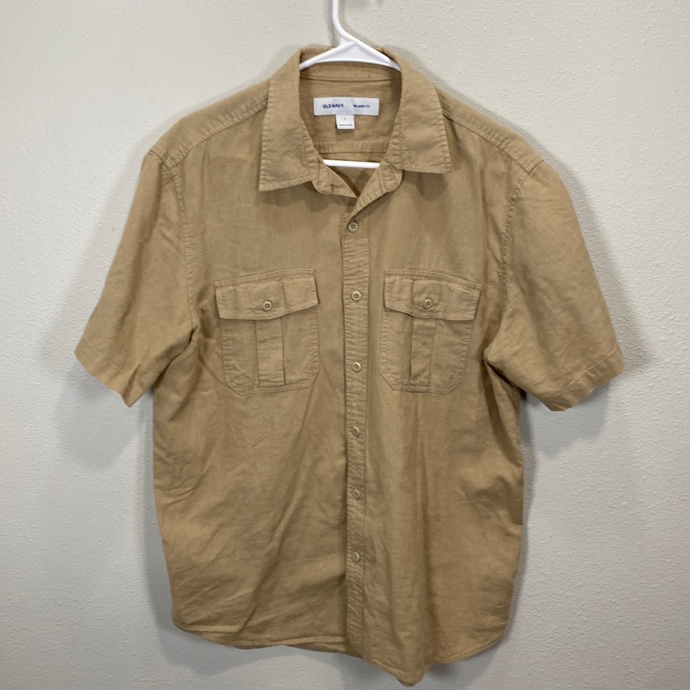 Old Navy Relaxed Fit linen blend button up tan